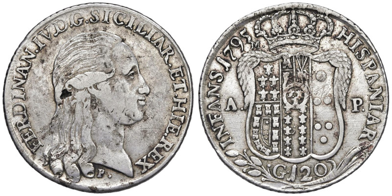 NAPOLI Ferdinando IV (1759-1799) Piastra 1795 - Nomisma 456 AG (g 27,40) Macchie...
