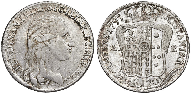 NAPOLI Ferdinando IV (1759-1799) Piastra 1795 - Nomisma 456 AG (g 27,45) Macchie...