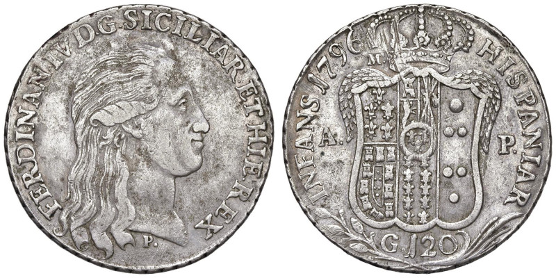 NAPOLI Ferdinando IV (1759-1799) Piastra 1796 - Nomisma 452 AG (g 27,36) Graffie...