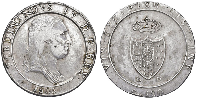 NAPOLI Ferdinando IV (1799-1805) Piastra 1805 - Nomisma 655 AG (g 27,55) Piccola...