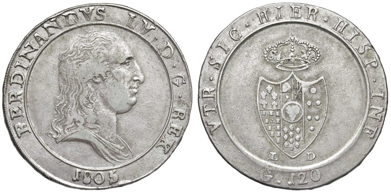 NAPOLI Ferdinando IV (1799-1805) Piastra 1805 - Nomisma 655 AG (g 27,43)

qBB