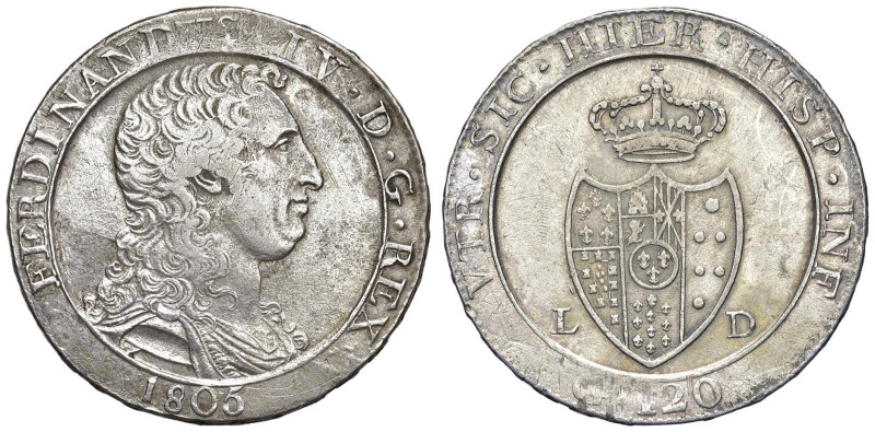 NAPOLI Ferdinando IV (1799-1805) Piastra 1805 - Nomisma 661 AG (g 27,01) Moneta ...