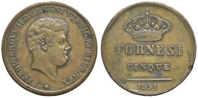 NAPOLI Ferdinando II di Borbone (1830-1859) 5 Tornesi 1851 - Nomisma 1169 CU (g 16,51) Ex Varesi, Collezione “Civitas Neapolis”, lotto 989. Colpetti a...