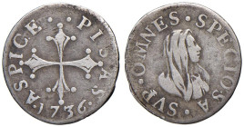 PISA Gian Gastone de Medici (1723-1737) Mezzo giulio 1736 - MIR manca questa data! AG (g 1,23) RRRR

MB