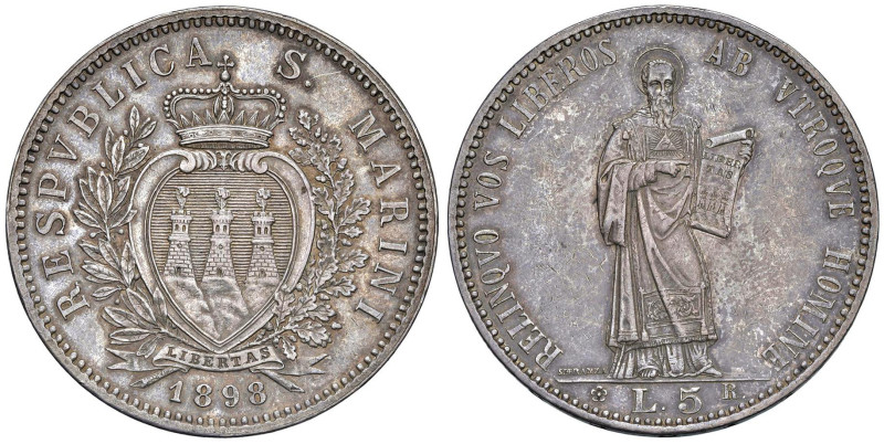 SAN MARINO 5 Lire 1898 - Gig. 17 AG (g 24,95)

SPL