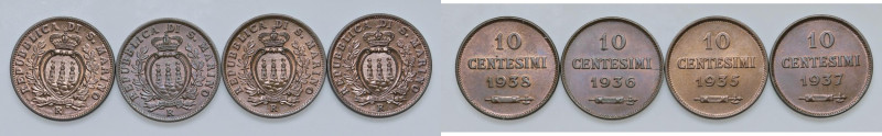 SAN MARINO - 10 Centesimi 1935, 1936, 1937 e 1938 - CU Lotto di quattro monete c...