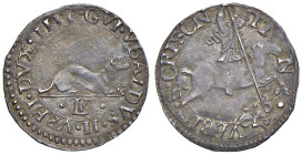 URBINO Guid'Ubaldo II (1538-1574) Armellino, variante con l'armellino accovacciato a d. e monogramma BC in esergo - Cavicchi 123 AG (g 1,11) Bell'esem...