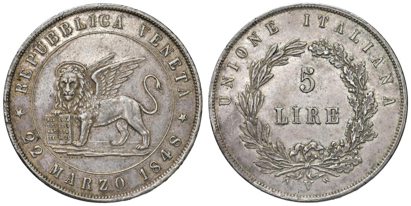 VENEZIA Governo provvisorio (1848-1849) 5 Lire 1848 22 marzo - Gig. 2 AG (g 24,9...