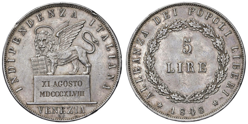 VENEZIA Governo provvisorio (1848-1849) 5 Lire 1848 - Gig. 3 AG (g 24,92) Colpi ...