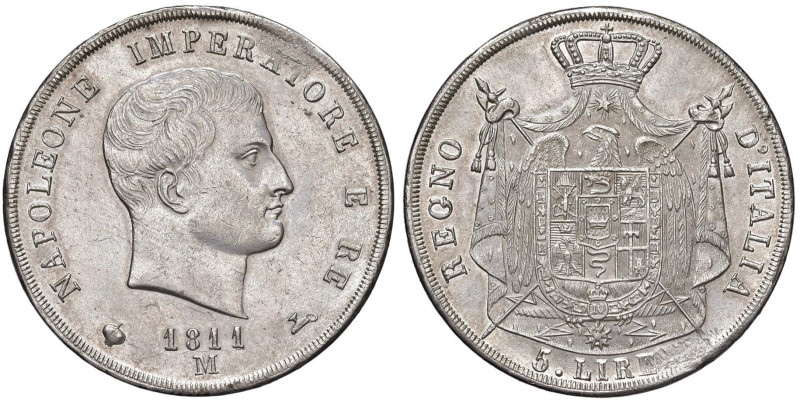 Napoleone (1805-1814) Milano - 5 Lire 1811 - Gig.108 AG (g 25,00) Segnetti al D/...