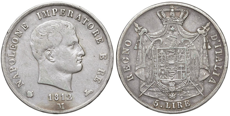 Napoleone (1805-1814) Milano - 5 Lire 1812 - Gig. 112 AG (g 24,78)

qBB/BB