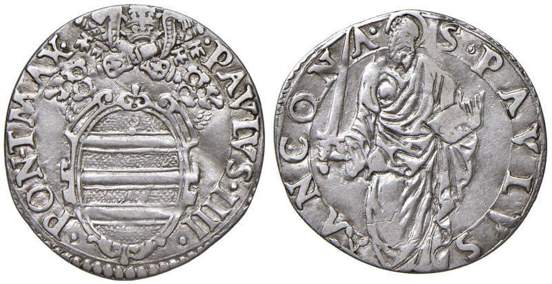 Paolo IV (1555-1559) Ancona - Giulio - Munt. 40 AG (g 2,69) Lievemente tosato
...