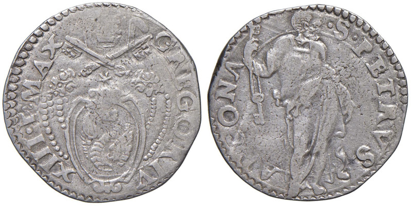 Gregorio XIII (1572-1585) Ancona - Testone - Munt. 210 AG (g 9,35) Piccole screp...