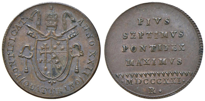 Pio VII (18231-1829) Quattrino 1821 A. XXII - Nomisma 302 CU (g 2,18) Esemplare ...