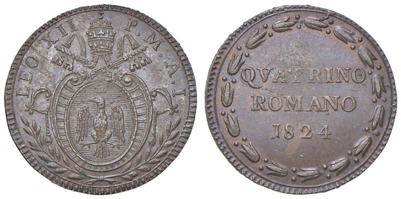 Leone XII (1823-1829) Quattrino 1824 A. I - Nomisma 323 CU (g 2,30) Piccoli dife...
