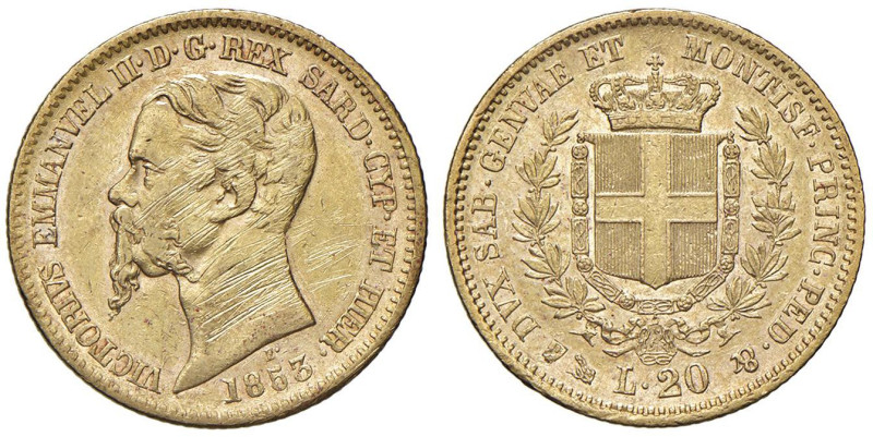 Vittorio Emanuele II (1849-1861) 20 Lire 1853 G - Nomisma 747 AU Pesanti graffi ...