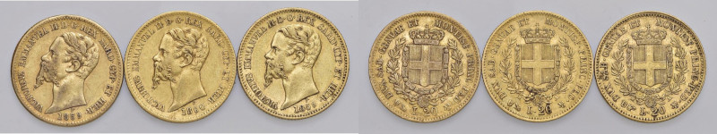 Vittorio Emanuele II (1849-1861) 20 Lire 1859 G, 1859 T, 1860 G - AU Lotto di tr...