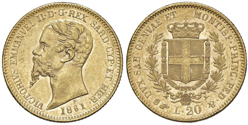 Vittorio Emanuele II (1849-1861) 20 Lire 1861 T - Nomisma 763 AU Minimi graffiet...