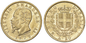 Vittorio Emanuele II (1861-1878) 20 Lire 1870 R - Nomisma 857 AU RRR Piccolo colpo di lima al bordo

BB/SPL+