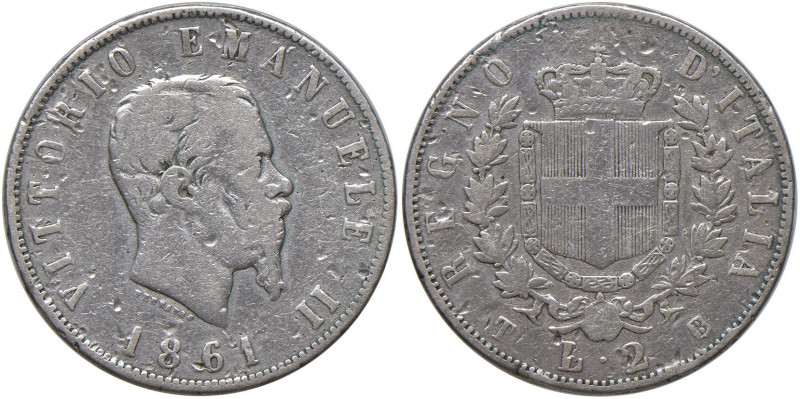 Vittorio Emanuele II (1861-1878) 2 Lire 1861 T - Nomisma 903 AG RRR In bustina c...