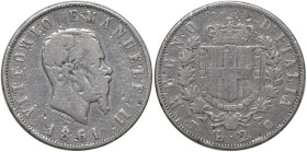 Vittorio Emanuele II (1861-1878) 2 Lire 1861 T - Nomisma 903 AG RRR In bustina con sigilli Montenegro

MB/qBB