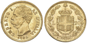 Umberto I (1878-1900) 20 Lire 1882 - Nomisma 981 AU Colpetto al bordo e piccola mancanza nel campo del D/

qFDC