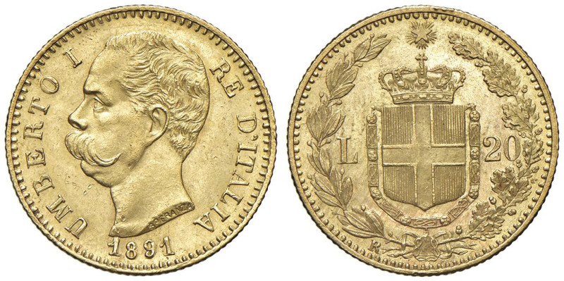 Umberto I (1878-1900) 20 Lire 1891 - Nomisma 989 AU Primo 1 ribattuto

SPL+
