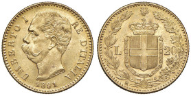 Umberto I (1878-1900) 20 Lire 1891 Entrambi i numeri 1 ribattuti - Nomisma 989 AU

qFDC