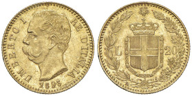 Umberto I (1878-1900) 20 Lire 1893 - Nomisma 990 AU Primo 1 ribattuto, minimi colpetti al bordo

SPL+