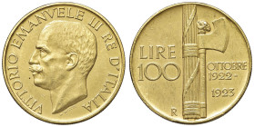 Vittorio Emanuele III (1900-1946) 100 Lire 1923 - Nomisma 1051 AU R Colpi al bordo.

BB-SPL