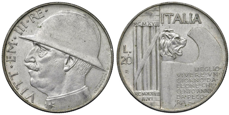 Vittorio Emanuele III (1900-1946) 20 Lire 1928 Elmetto - Nomisma 1093 AG Segnett...