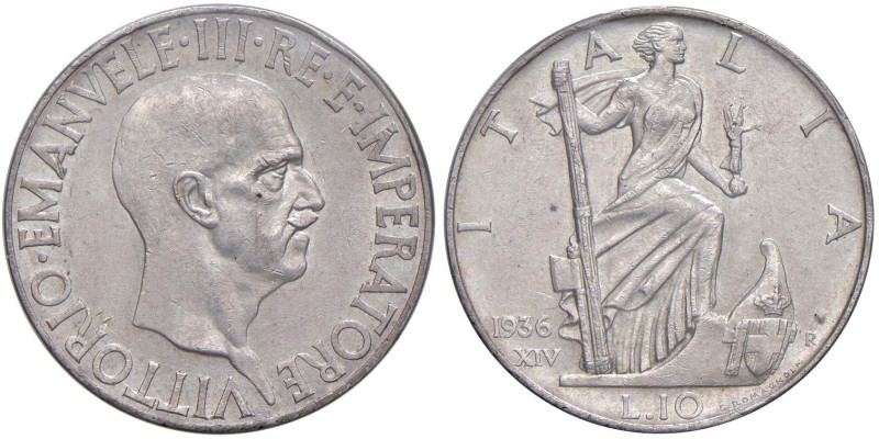 Vittorio Emanuele III (1900-1946) 10 Lire 1936 - Nomisma 1121 AG Sigillata SPL+ ...