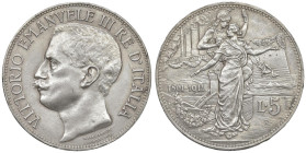 Vittorio Emanuele III (1900-1946) 5 Lire 1911 - Nomisma 1129 AG R Colpetti al bordo

SPL