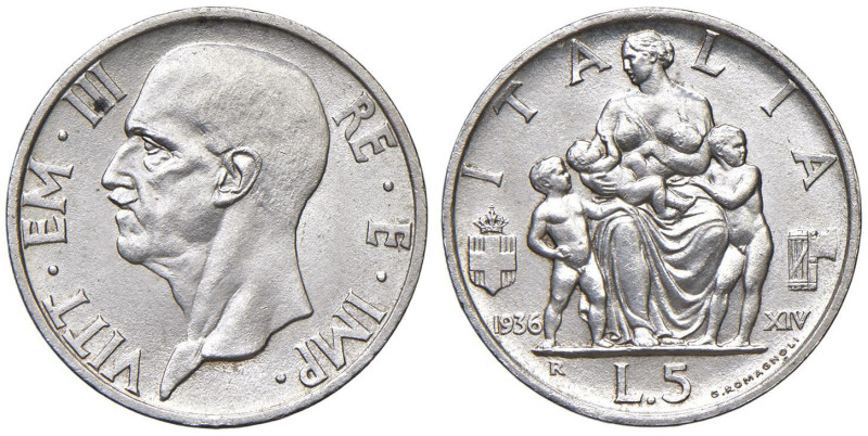 Vittorio Emanuele III (1900-1946) 5 Lire 1936 - Nomisma 1144 AG

qFDC/FDC