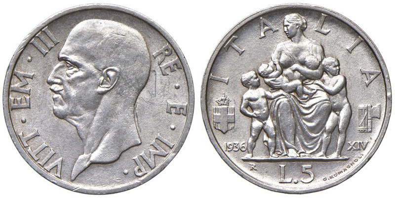 Vittorio Emanuele III (1900-1946) 5 Lire 1936 - Nomisma 1144 AG Colpetti e graff...