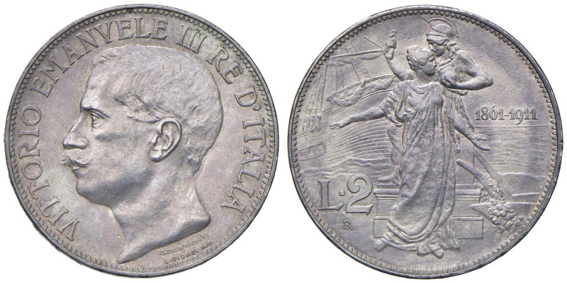 Vittorio Emanuele III (1900-1946) 2 Lire 1911 Cinquantenario - Nomisma 1162 AG M...