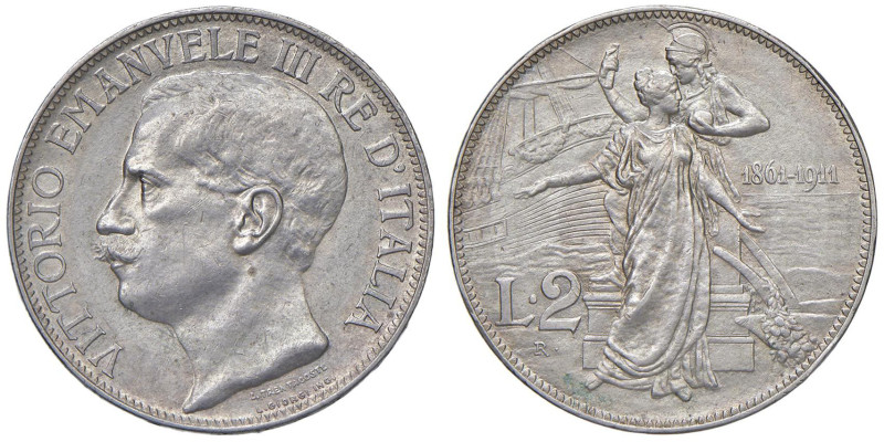 Vittorio Emanuele III (1900-1946) 2 Lire 1911 Cinquantenario - Nomisma 1162 AG
...