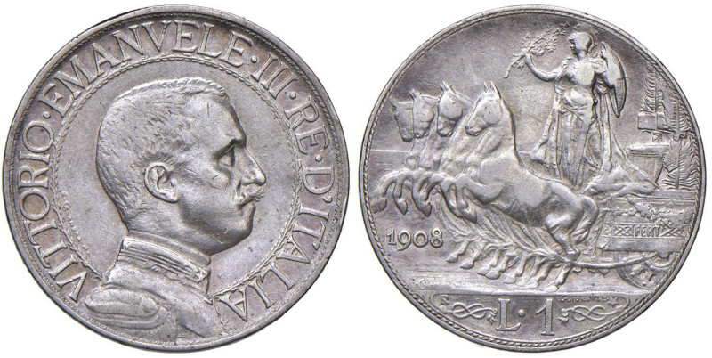 Vittorio Emanuele III (1900-1946) Lira 1908 - Nomisma 1198 AG R

BB+