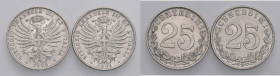 Vittorio Emanuele III (1900-1946) 25 Centesimi 1902, 1903 - Lotto di due monete

BB-SPL