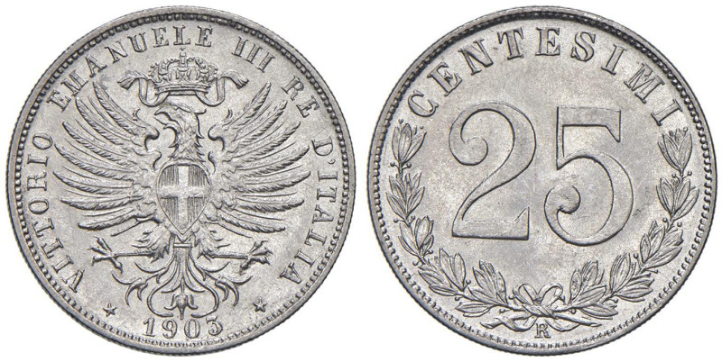 Vittorio Emanuele III (1900-1946) 25 Centesimi 1903 - Nomisma 1267 NI

qFDC/FD...