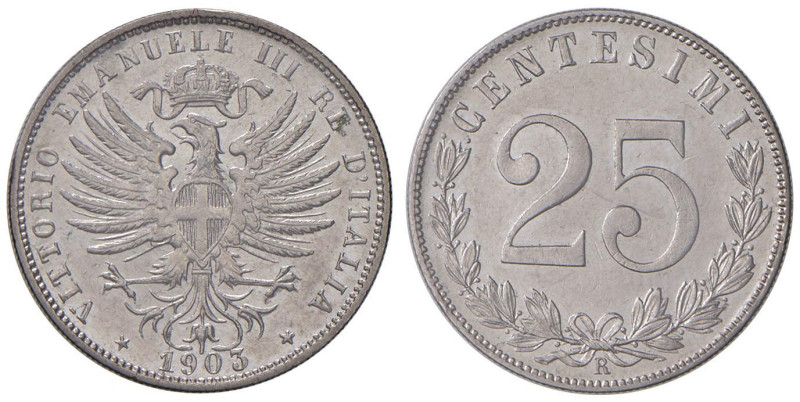 Vittorio Emanuele III (1900-1946) 25 Centesimi 1903 - Nomisma 1267 NI Sigillata ...