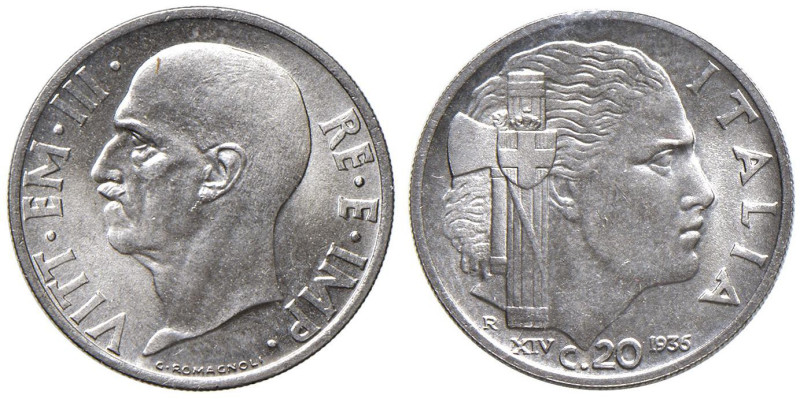 Vittorio Emanuele III (1900-1946) 20 Centesimi 1936 - Nomisma 1294 NI RR Sigilla...