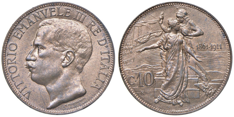 Vittorio Emanuele III (1900-1946) 10 Centesimi 1911 Cinquantenario - Nomisma 130...