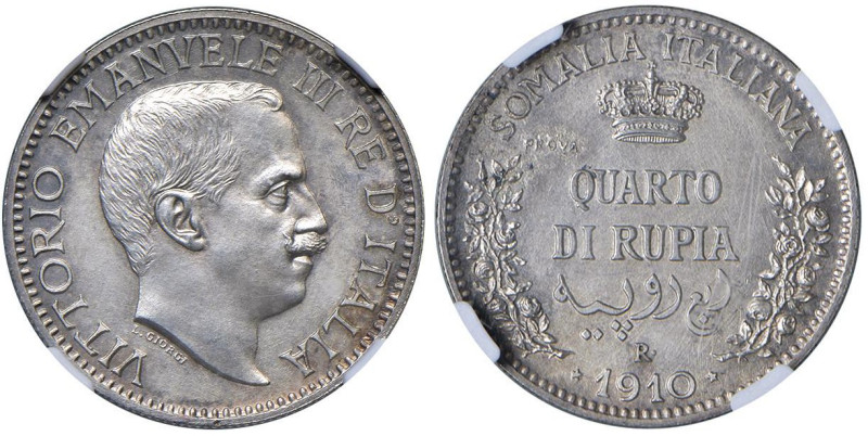 Vittorio Emanuele III (1900-1946) Somalia - Quarto di rupia 1910 Prova - Nomisma...