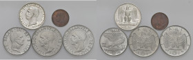 Vittorio Emanuele III (1900-1946) Lotto di cinque monete: 5 lire 1930, lira 1942 (2), 50 centesimi 1940, centesimo 1914

FDC
