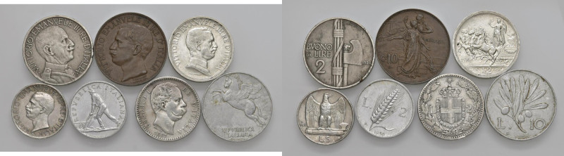 Lotto di sette monete: 2 lire 1914 (qFDC), 1924 (MB), 10 cent. 1911 (qSPL), ecc....