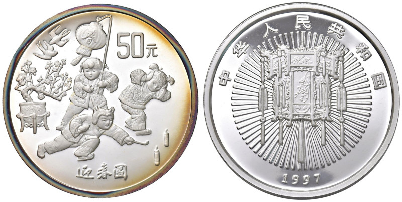 CINA 50 Yuan 1997 Celebrating Spring - AG (g 155,55) R Tiratura di soli 1500 pez...