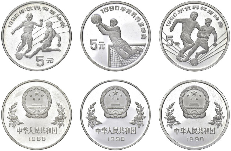 CINA 5 Yuan 1990 (2) Campionato mondiale di calcio Italia '90 - KM 246; 247 AG L...