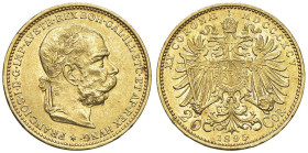 AUSTRIA Francesco Giuseppe (1848-1916) 20 Corone 1895 - Fr. 504 AU (g 6,77) Minimi colpetti al bordo

SPL