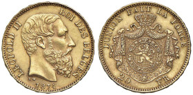 BELGIO Leopoldo II (1865-1909) 20 Franchi 1874 - Fr. 412 AU (g 6,43)

qSPL